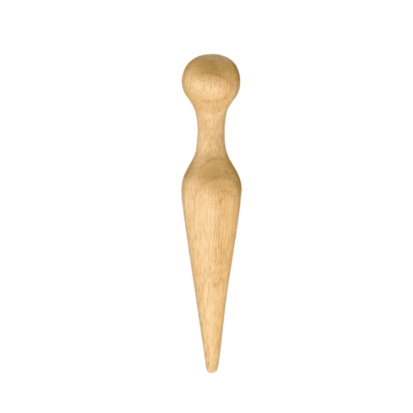 Light wooden pestle with rounded handle and tapered end for grinding in kitchen tools and home improvement use