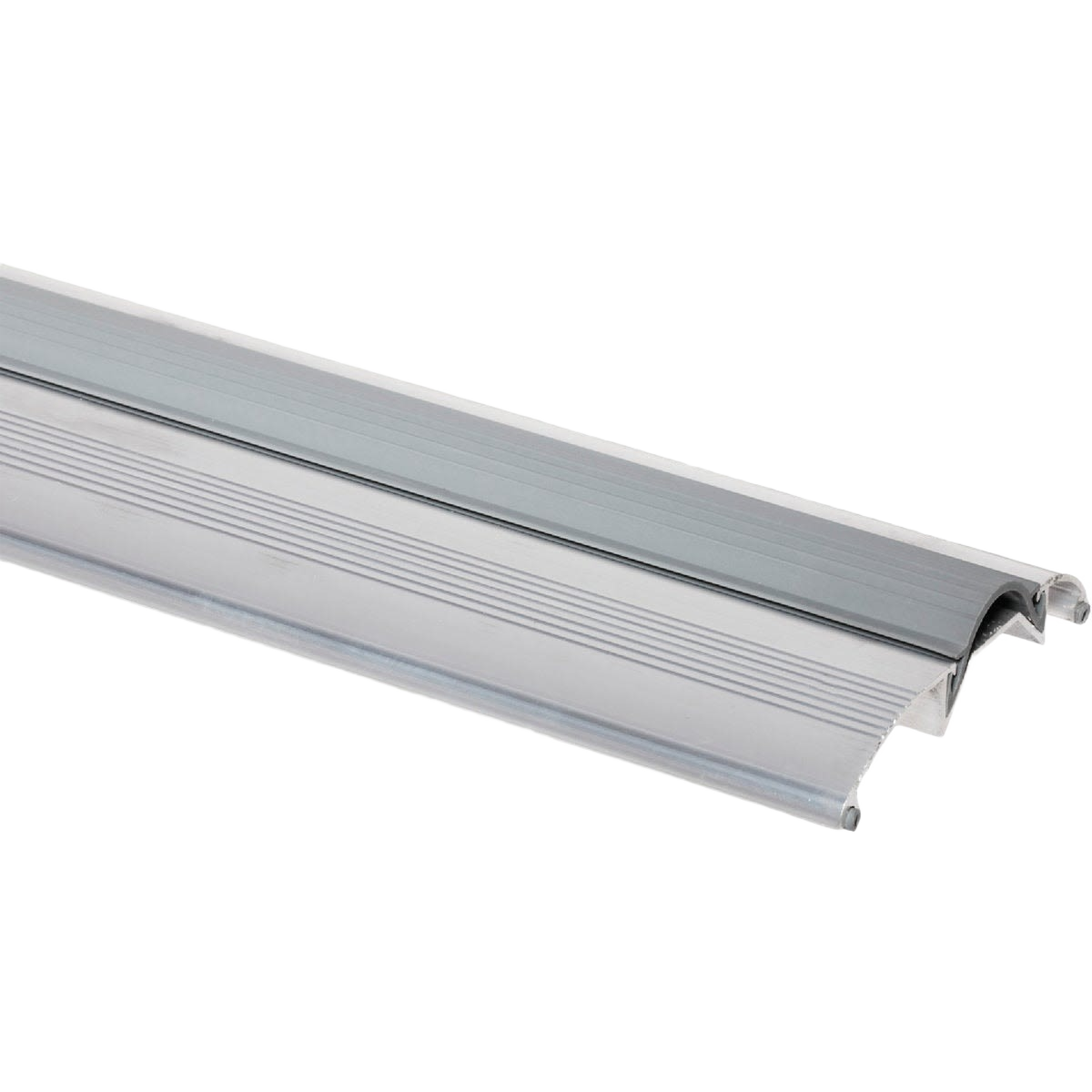 Silver aluminum threshold with vinyl seal for door protection from drafts and moisture in hardware under $50 collections