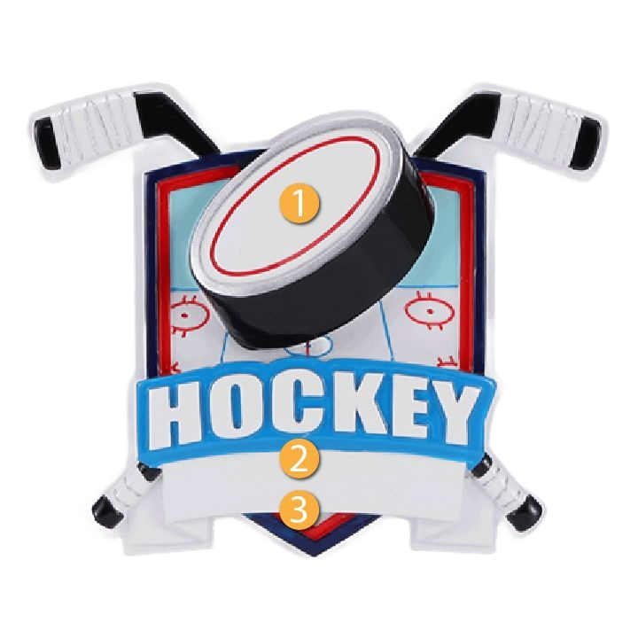 Personalized hockey ornament with sticks, puck, and ice rink design for Christmas tree decorations under $50 collection