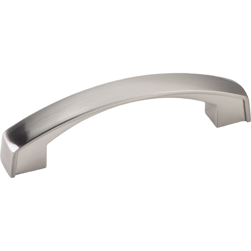 Satin nickel curved cabinet pull with modern minimalist design for home improvement projects and tools usage