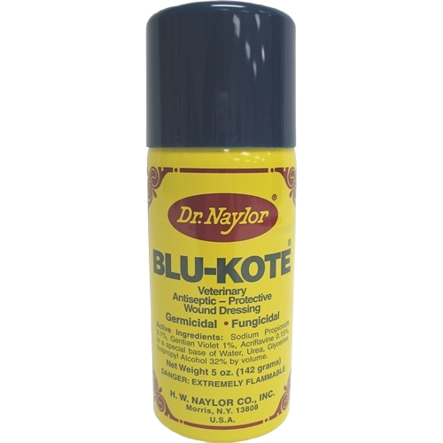 Yellow bottle of veterinary antiseptic blu-kote wound dressing for protective germicidal and fungicidal use