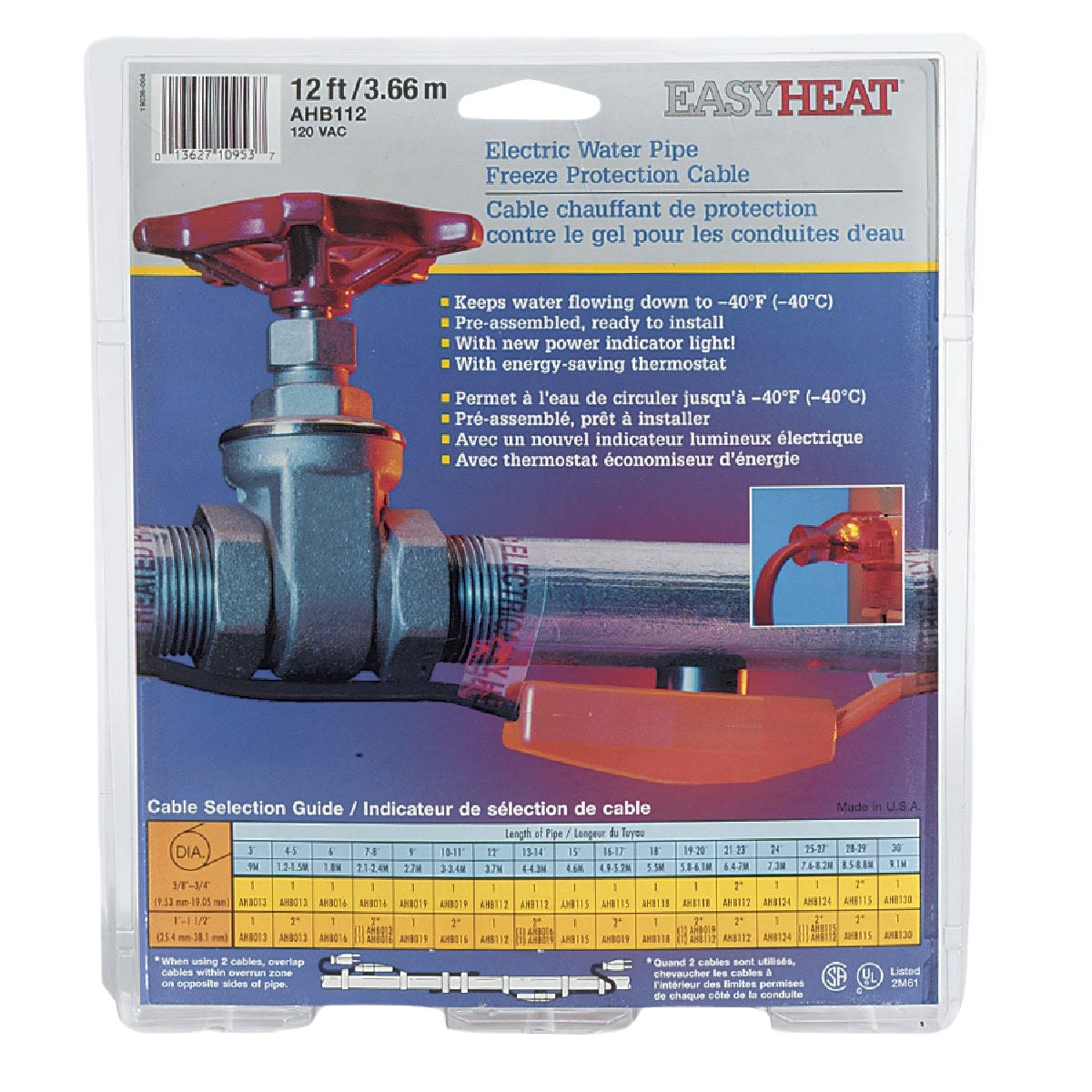 Electric pipe heating cable kit with thermostat and power indicator for plumbing and home improvement use under $100 collection