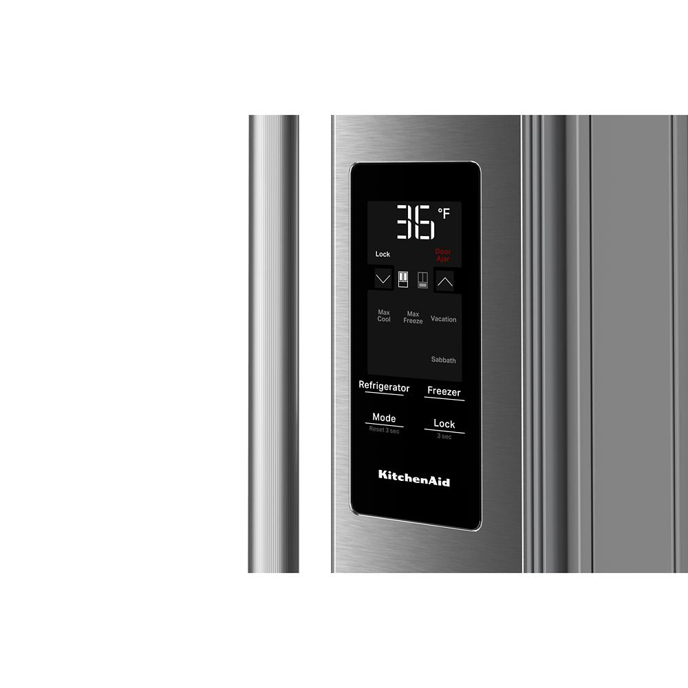30 Cu. Ft. 36-Inch French Door Refrigerator with Exterior Water and Ice Dispenser and Wood-Look Sliding Tray in PrintShield® Finish