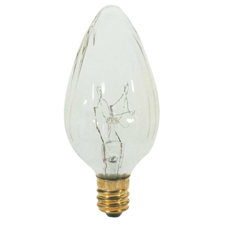 Clear candelabra base incandescent bulb with brass screw base for decorative lighting and home improvement projects