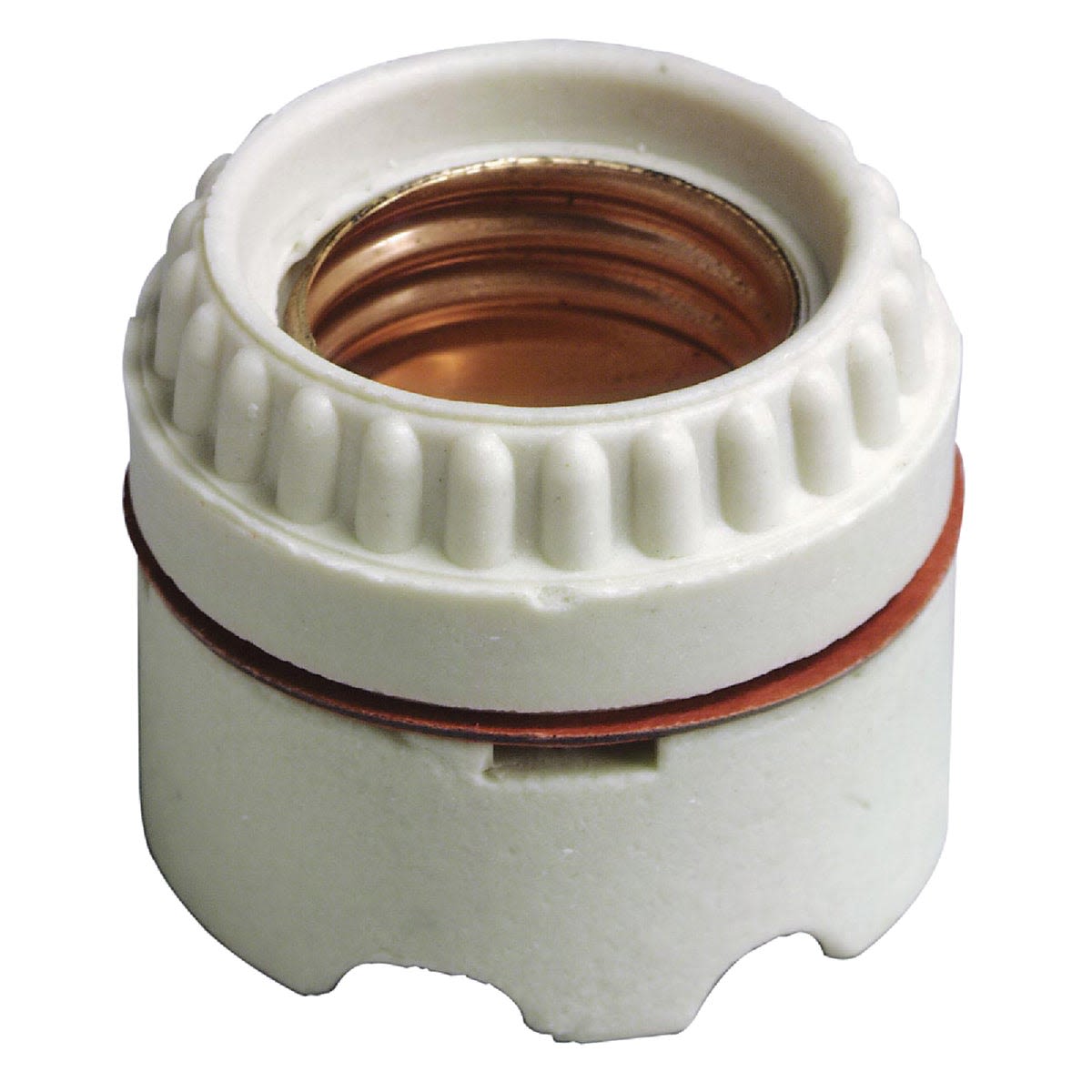 White porcelain lamp socket with copper interior for durable electrical connections in home improvement projects