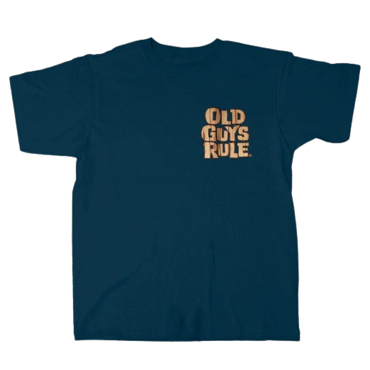 Men's large navy blue vacation shirt with "Old Guys Rule" text, casual clothing & men's collection under $50