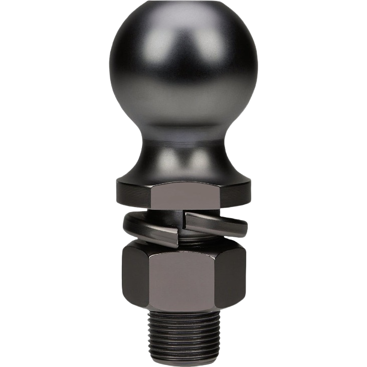 Black metal 2-inch Class III hitch ball with nut and washer for trailers and towing equipment accessories