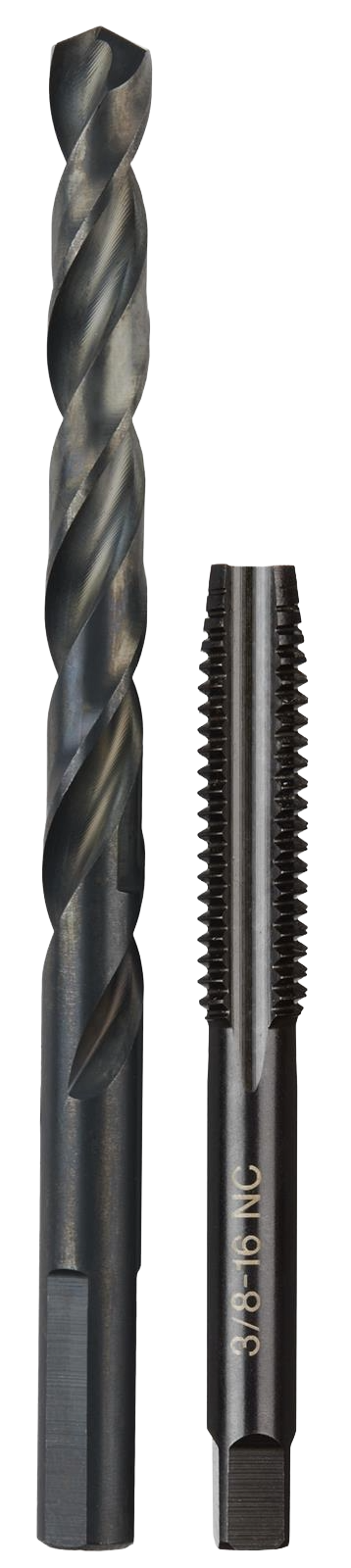 Metal drill bit and straight flute plug tap set for threading and drilling in tool accessories and power tool collections