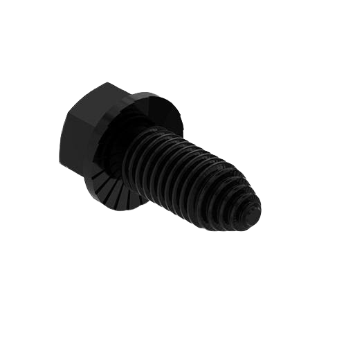 Black hex flanged head self-tapping screw designed for John Deere parts and accessories in home improvement collections