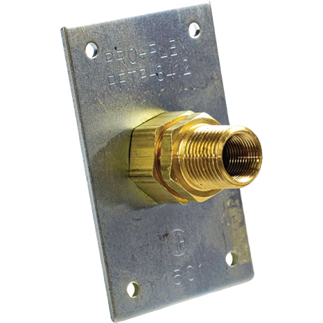 Brass fitting attached to steel mounting plate for plumbing applications in home improvement and under $50 collections