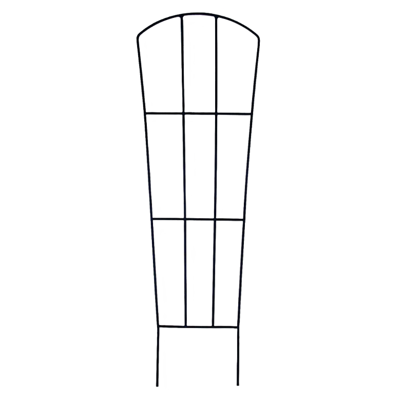 Black metal fan-shaped trellis for garden pots designed to support climbing plants and enhance outdoor spaces