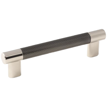 Modern cabinet pull with polished nickel ends and gunmetal textured grip, ideal for furniture hardware and home improvement