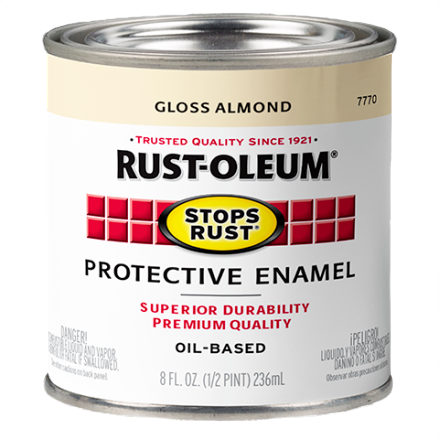 Can of gloss almond oil-based protective enamel paint for specialty paint and home improvement projects