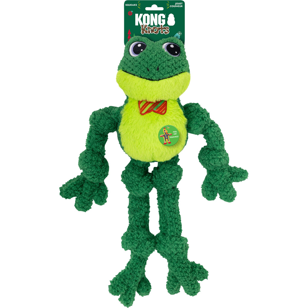 KONG Large/XL Knots Bow Tie Frog Rope Plush Christmas Dog Toy