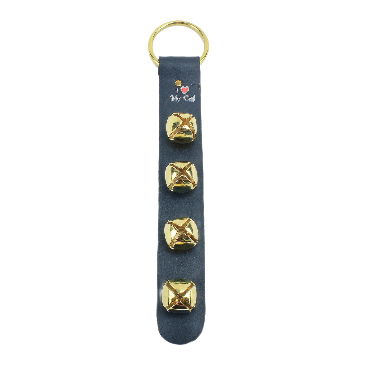 Bellmeister I Love My Cat Black Leather Four Bell Door Hanger