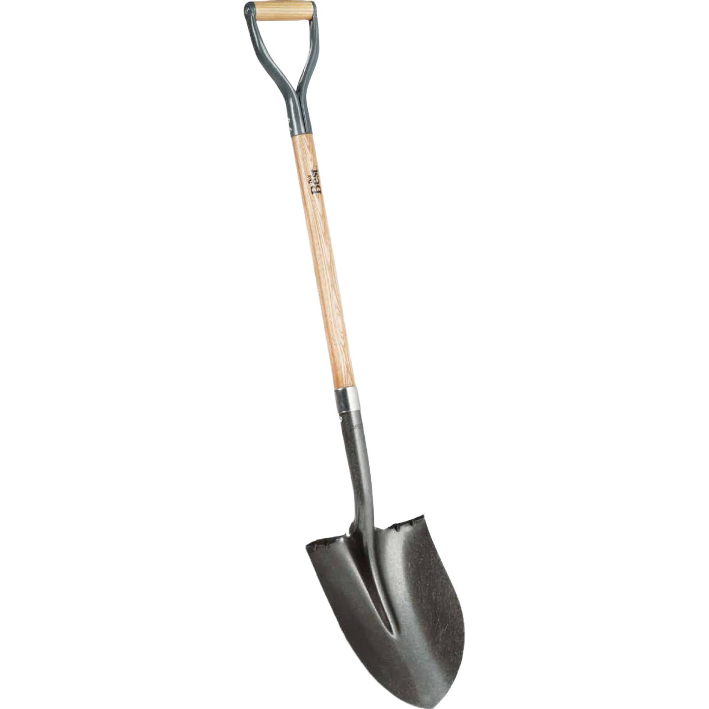 Garden tool with wood handle and powder-coated steel round point blade for digging and outdoor hand tool tasks under 50 dollars