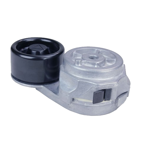 Metal belt tensioner with black plastic pulley designed for home improvement and tools applications