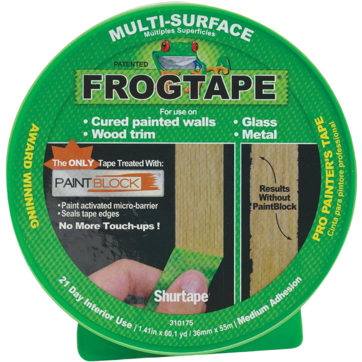 Green Frogtape roll for multi-surface painting including wood, glass, and metal in home improvement tools collection