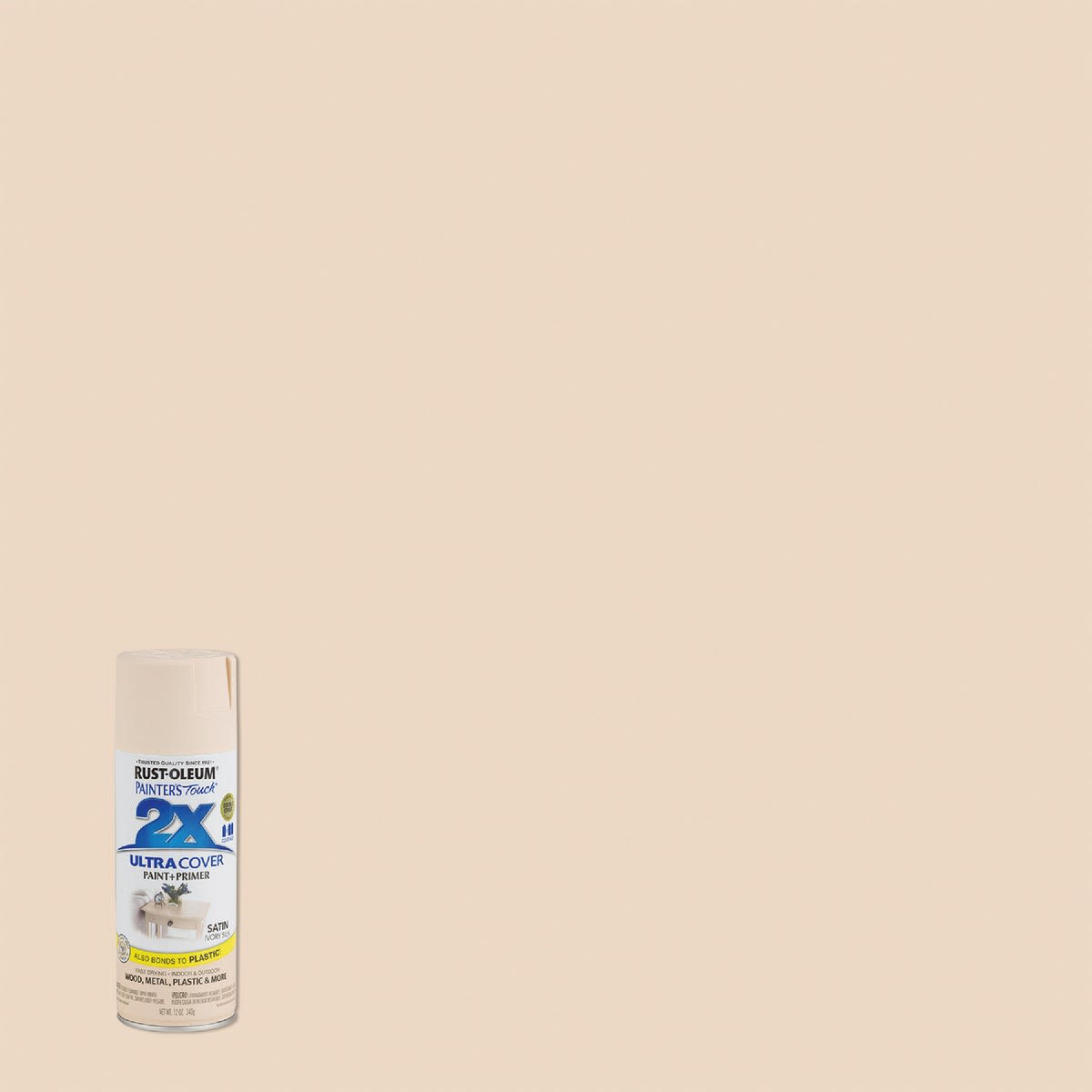 Ivory silk satin spray paint and primer can for home improvement and Rust Oleum spray paint collection under $50
