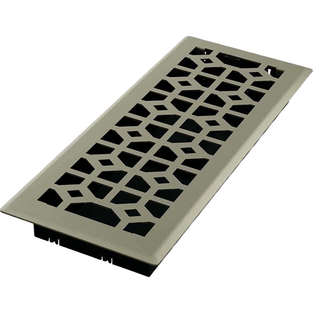 Satin nickel steel floor register with geometric cutout design for plumbing and home improvement under $50 collection