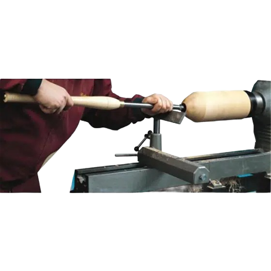 Woodworker using swivel tip probe tool on lathe to shape vase from wood for detailed vessel crafting under $100 tools collection