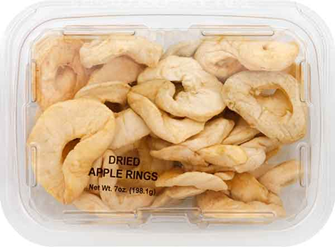 Clear plastic container filled with natural dried white apple rings snack in food and beverage collection under $50