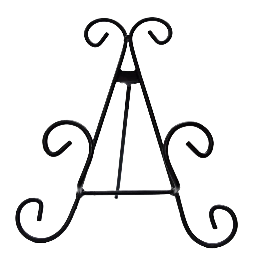 Decorative black metal easel with floral scroll design for indoor display and Christmas decor under $50 collection