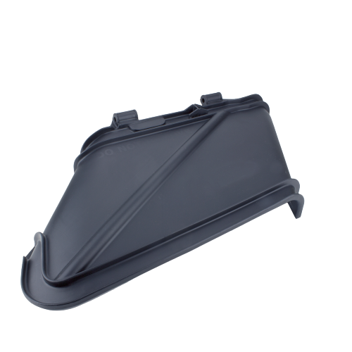 Black durable plastic mower deck discharge chute designed for efficient grass clippings management in lawn care tasks