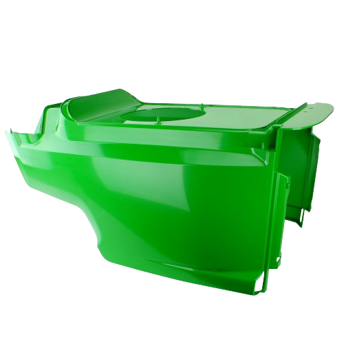 Bright green molded lower hood panel designed for John Deere equipment in automotive and parts collections