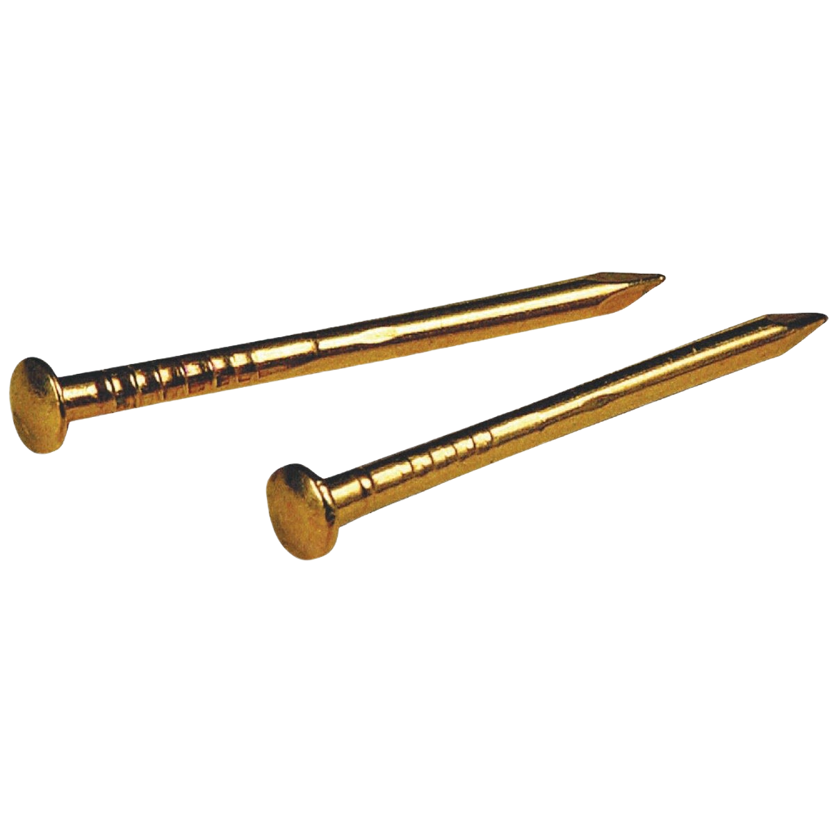 Two brass escutcheon pins with flat heads for decorative woodworking and hardware fastener projects under $50 collections