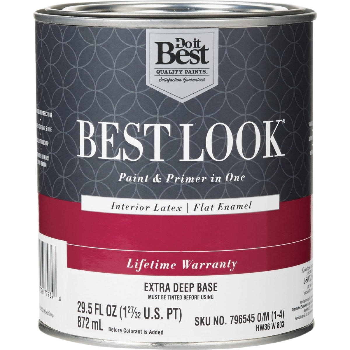 Quart can of Best Look interior latex flat enamel paint and primer in one for home improvement under $50 collection
