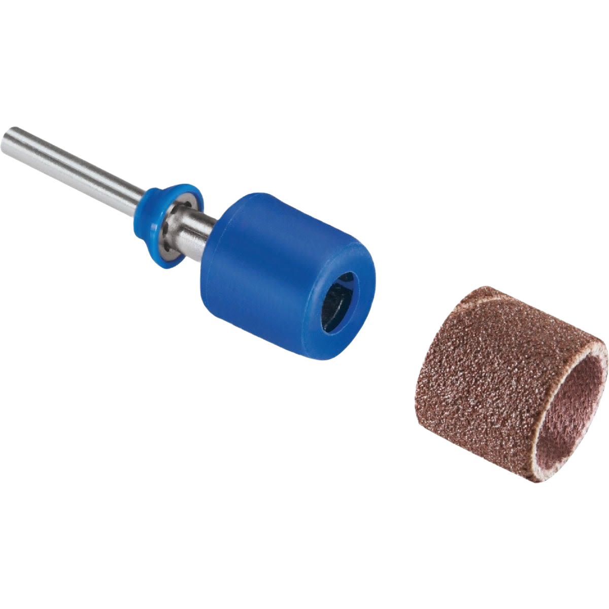 Blue drum mandrel and sanding band set for rotary tool accessories, suitable for home improvement projects under $50