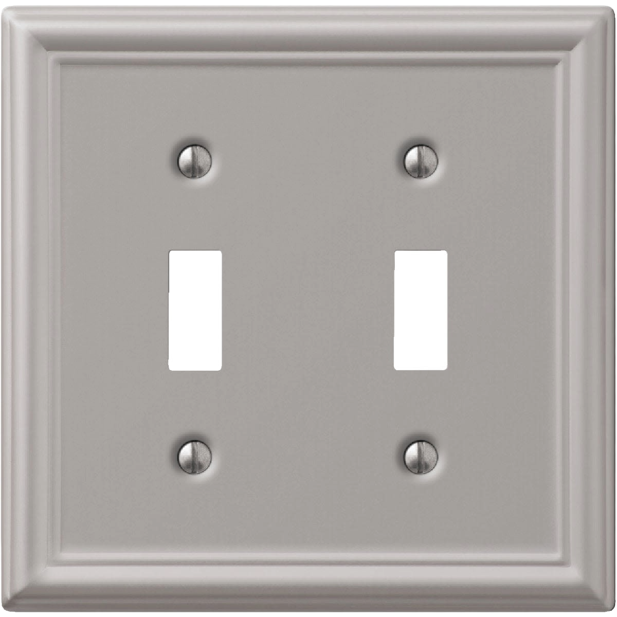 Brushed nickel 2-gang stamped steel toggle switch wall plate from Electrical and Toggle Wall Plates collections