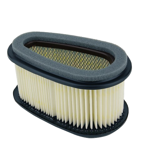 Oval-shaped air filter element with pleated paper media and foam gasket for equipment air intake cleaning