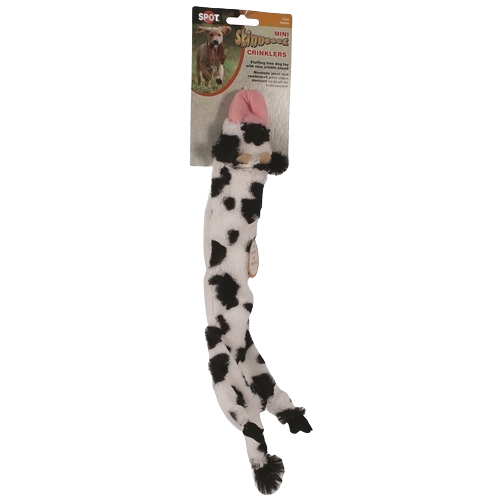 Long plush dog toy with black and white cow pattern and pink snout in dog toys and pet supplies collections