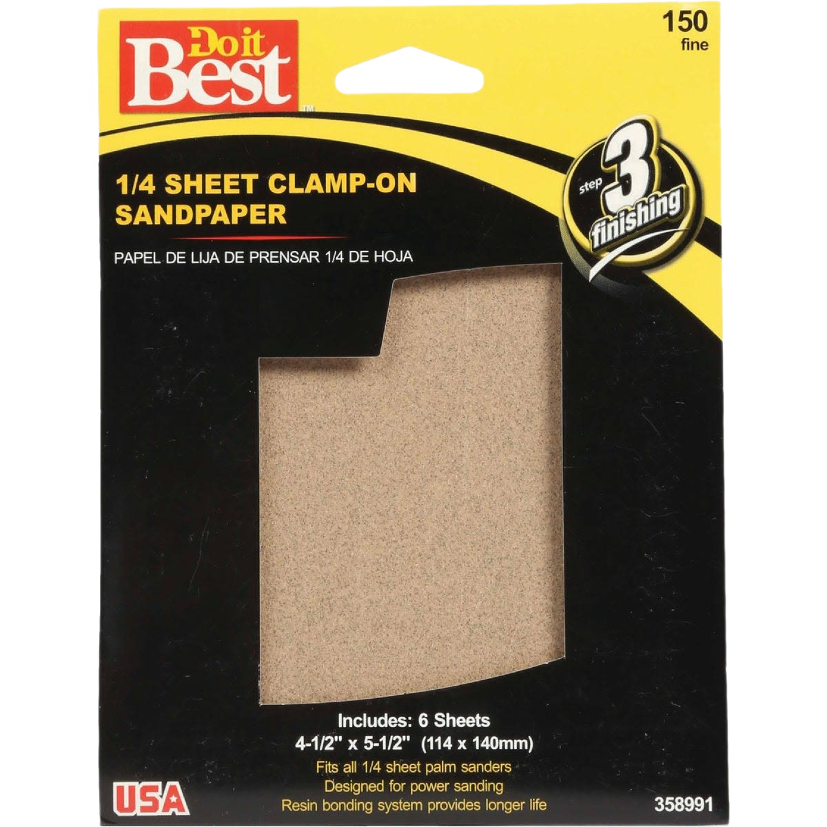 Do it Best 1/4 sheet clamp-on sandpaper 150 grit fine, pack of six sheets for home improvement sanding tasks