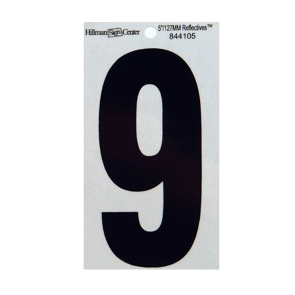 Hillman 5-In. Black & Silver Reflective Adhesive House Number 9