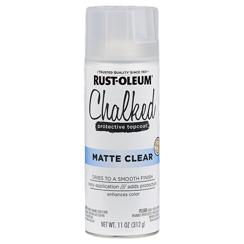 Spray can of Rust-Oleum chalked matte clear protective topcoat for smooth finish and color enhancement in home improvement