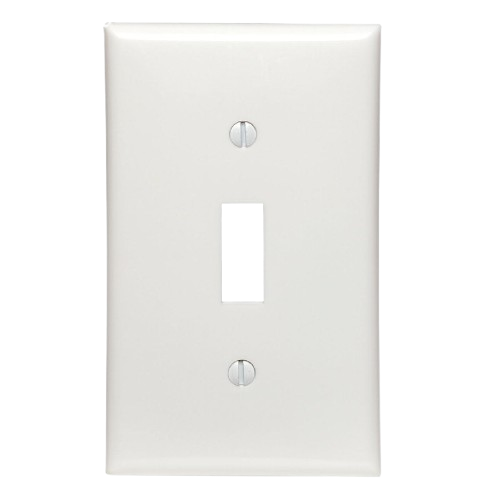 White 1-gang toggle wall plate for electrical applications, designed for commercial-grade home improvement projects under $50