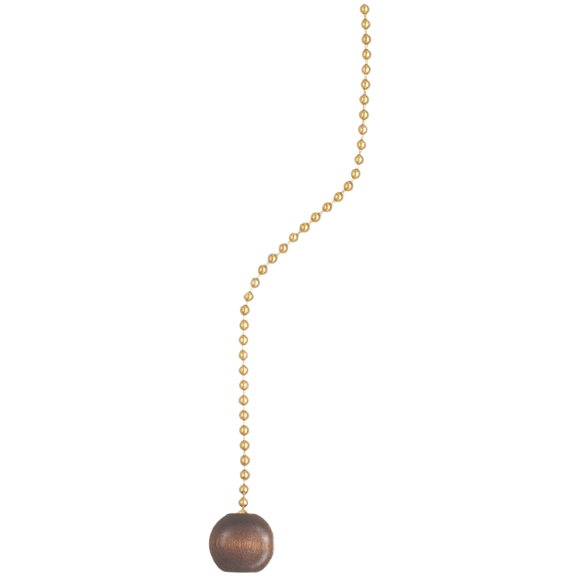 Brass pull chain with walnut ball ornament for ceiling fan or light fixture in home improvement projects