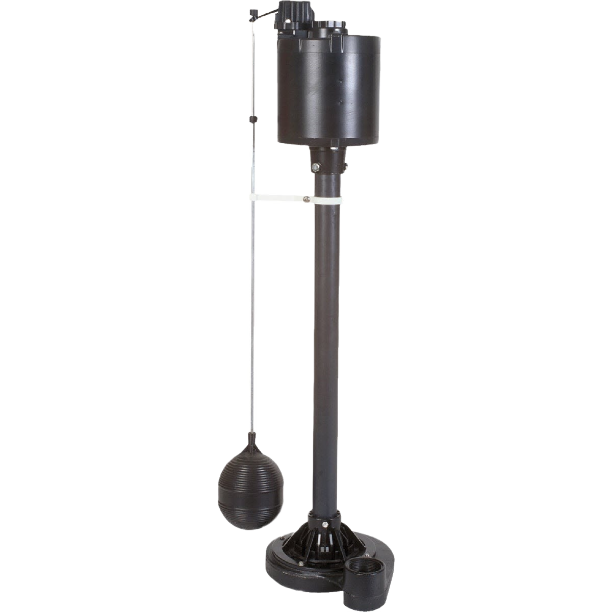 Tall black pedestal sump pump with float switch for efficient water removal in home improvement projects