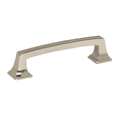 Polished nickel cabinet pull with classic flared bases for furniture and hardware collections under one hundred dollars