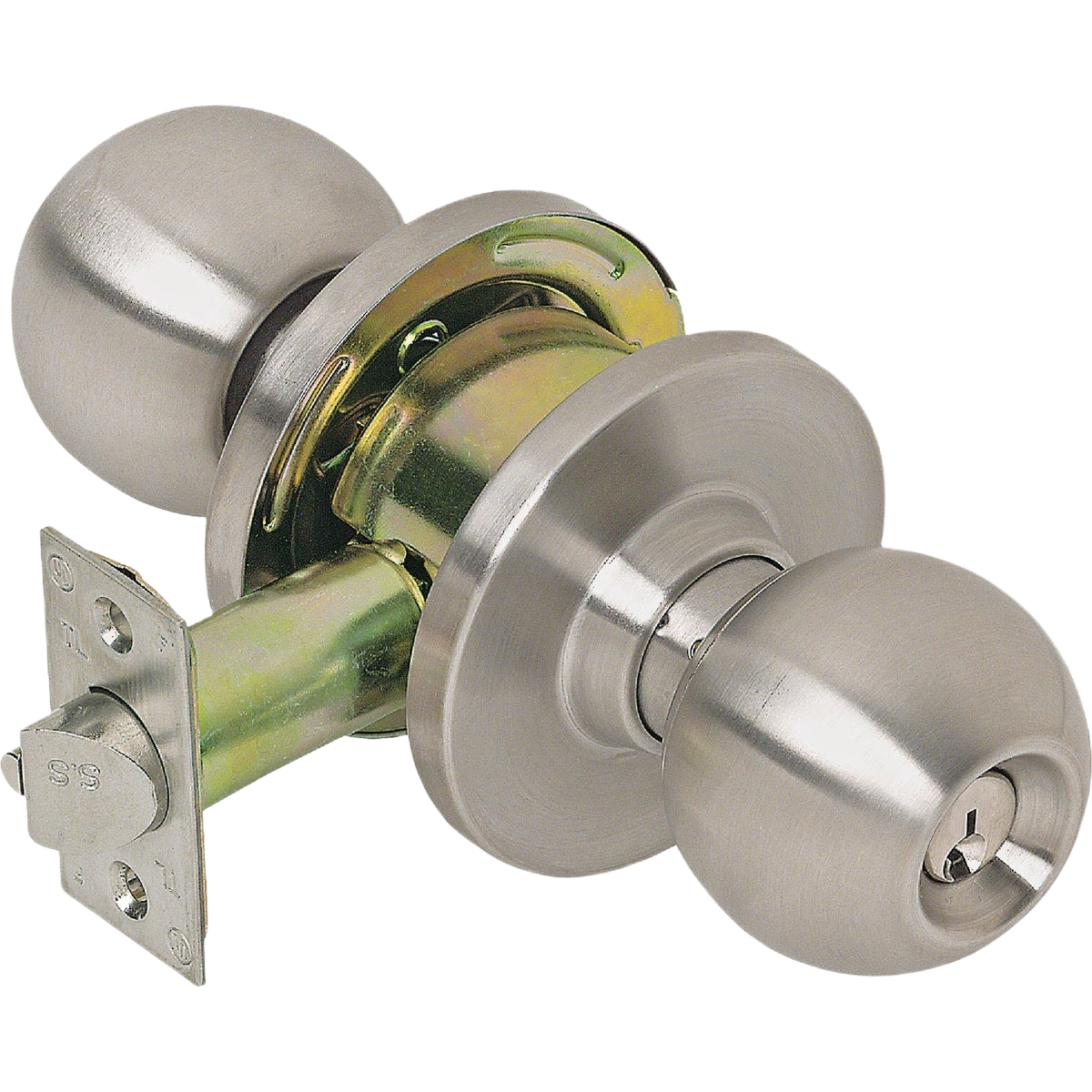 Commercial storeroom ball knob lockset in satin stainless steel for door hardware and security under $100 collection