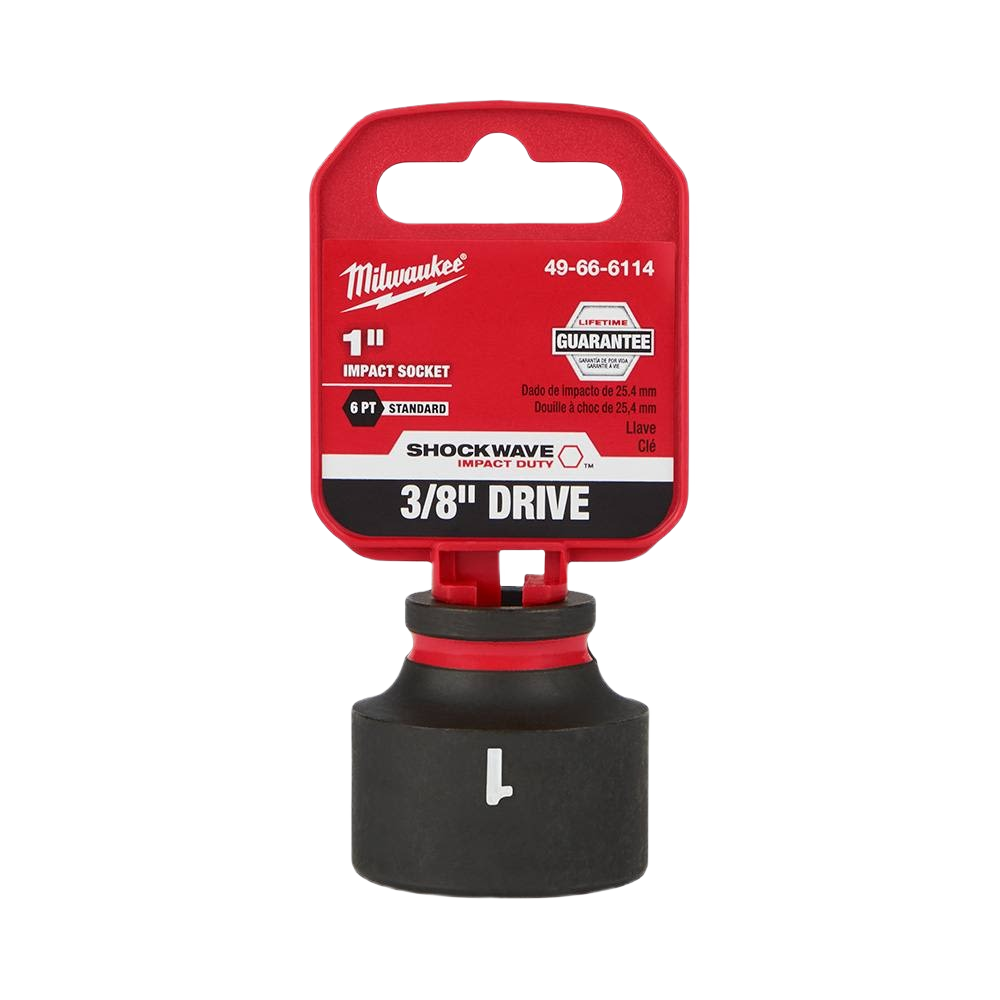 Impact-rated 1-inch six-point socket with 3/8-inch drive for durable use in tools and home improvement tasks