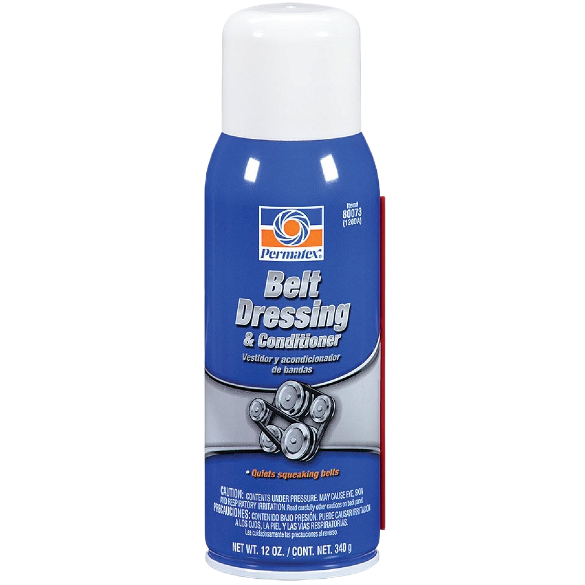 Blue and white can of Permatex Belt Dressing and Conditioner for automotive maintenance in lubricants and supplies under $50 collection