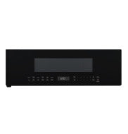Black low-profile sensor microwave control panel with digital display and touch buttons in kitchen appliances category