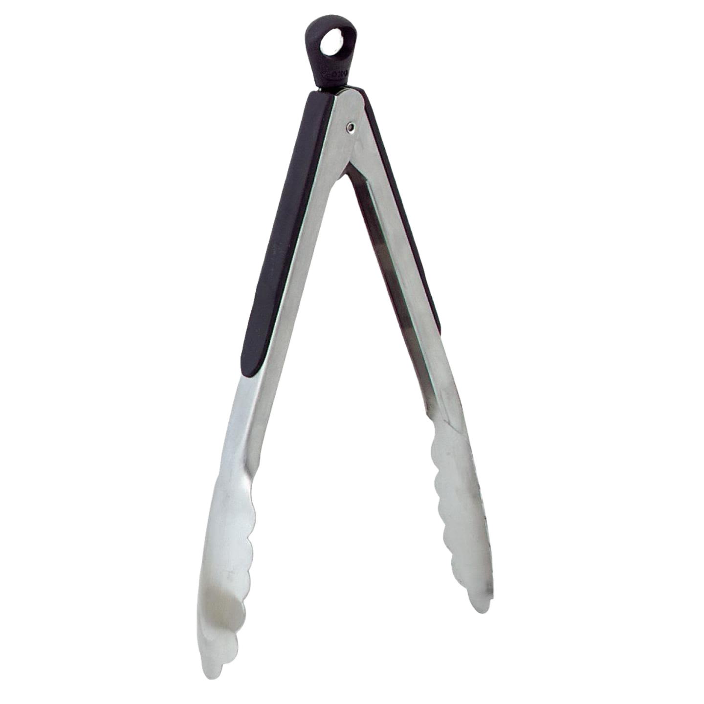 Stainless steel kitchen tongs with black grip handles, ideal for cooking utensils and kitchen gadgets collections under $50