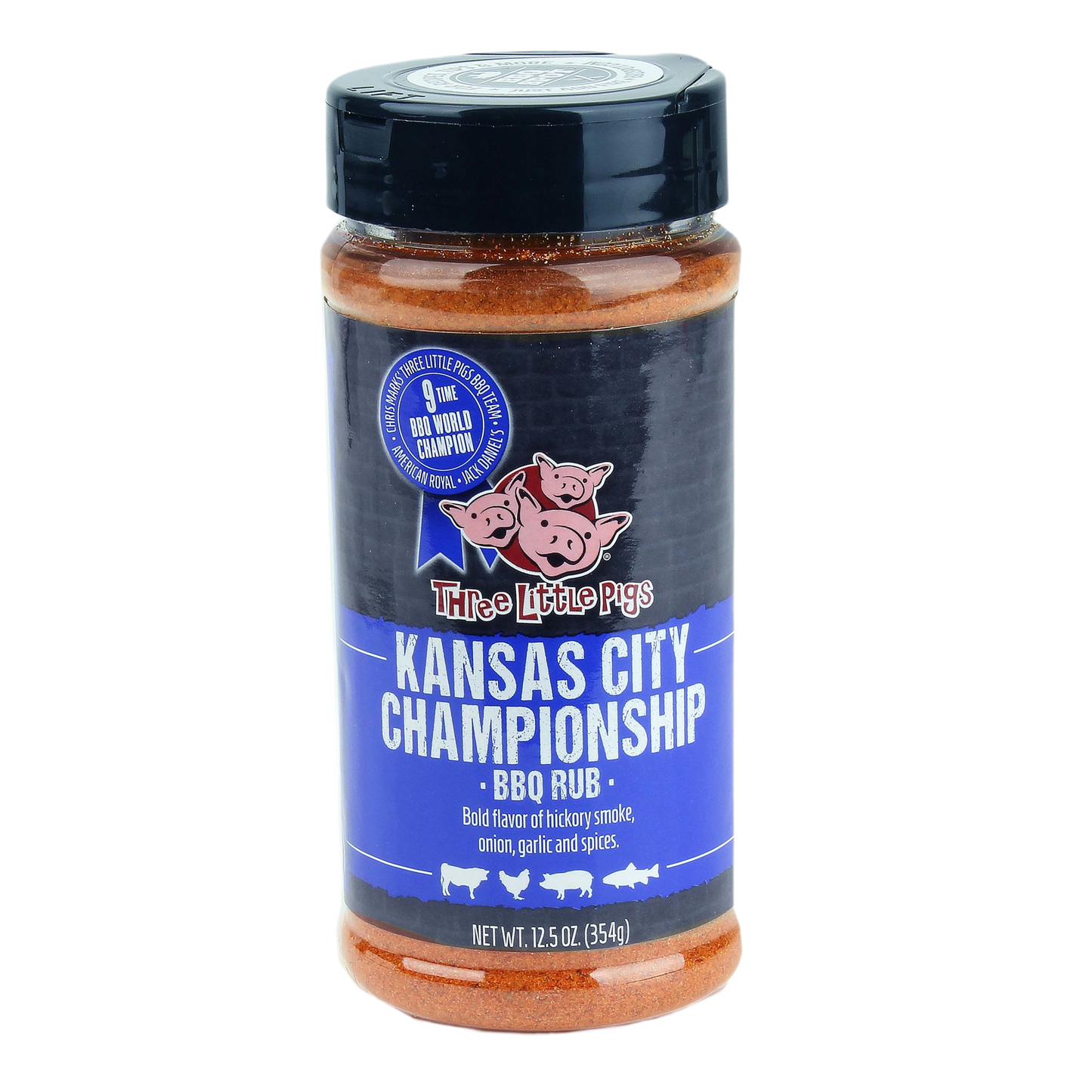 Bottle of Three Little Pigs Kansas City Championship BBQ Rub with bold hickory smoke and spice blend under $50 collections