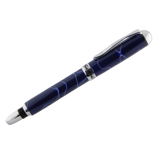 Blue rollerball pen with chrome accents, designed for comfortable and smooth writing in woodworking tool accessories collections