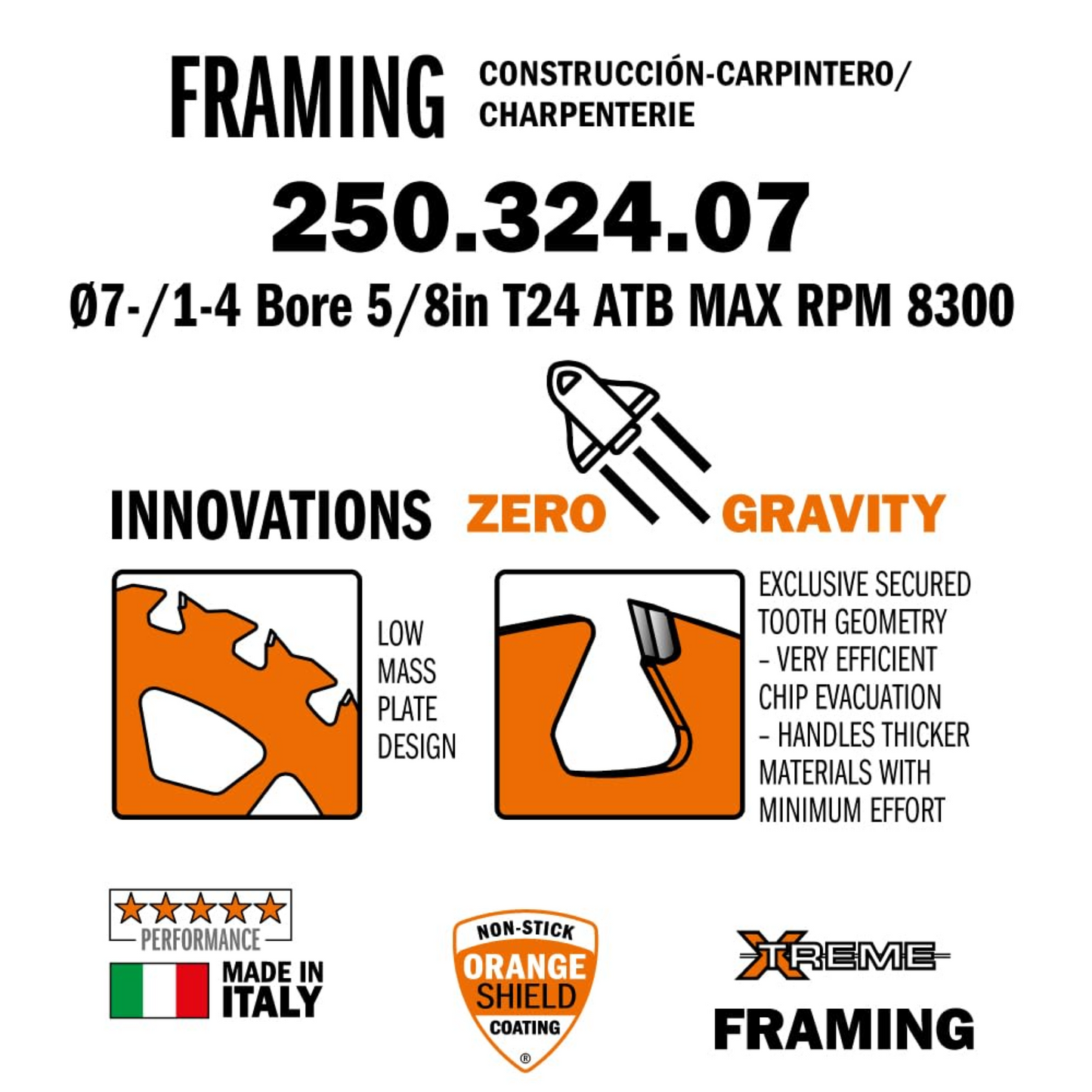 CMT Orange Tools 7-1/4" 24T Framing Zero Gravity Circular Saw Blade